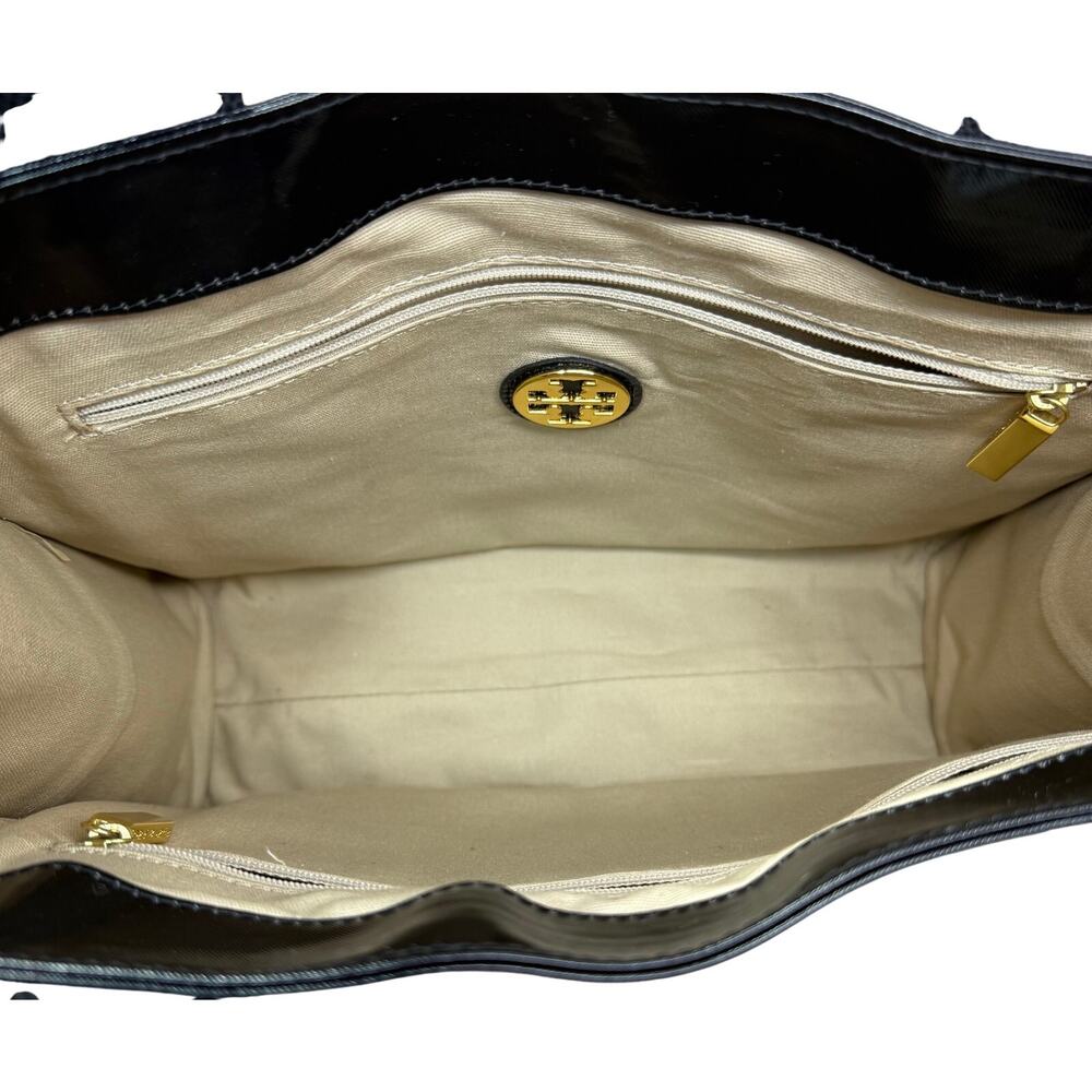 Tory Burch Patent Nylon Tote Bag Big Logo Black - Picture 5 of 16